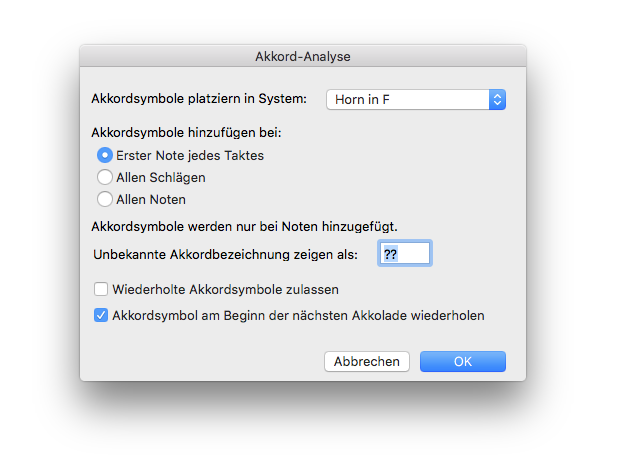 Dialogbox Akkord-Analyse